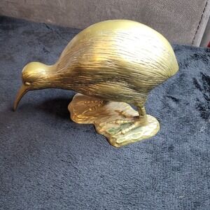 Vintage Brass Kiwi Bird Figurine Sculpture Rustic Textured Home Decor